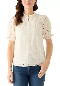 Women's Elbow Sleeve Ruffle Neck Blouse