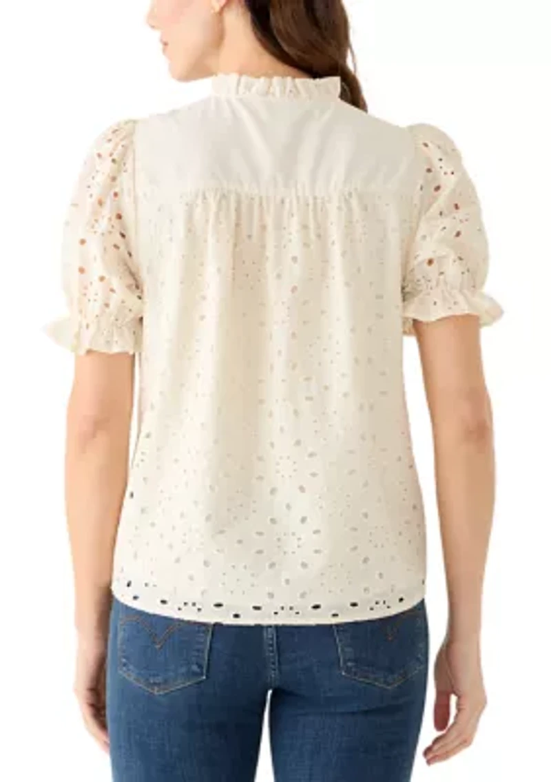 Women's Elbow Sleeve Ruffle Neck Blouse