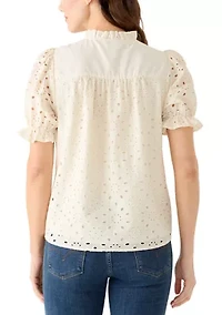 Women's Elbow Sleeve Ruffle Neck Blouse