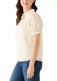 Women's Elbow Sleeve Ruffle Neck Blouse