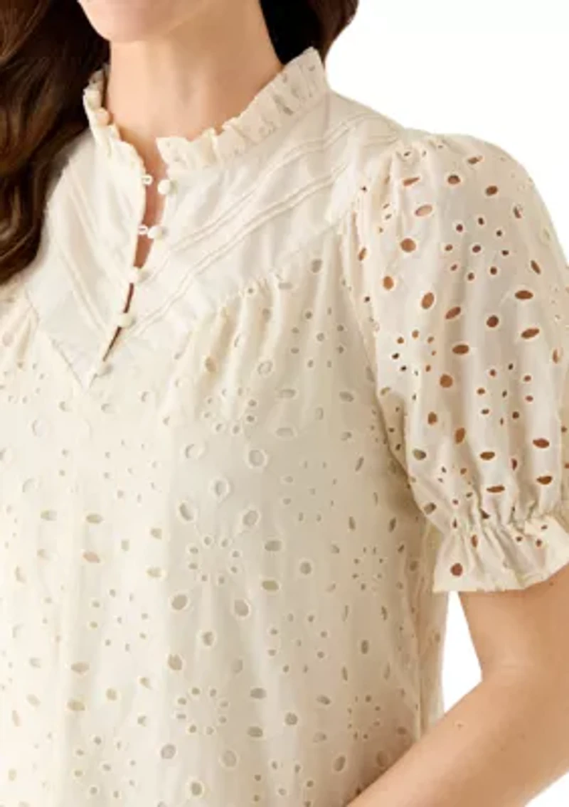 Women's Elbow Sleeve Ruffle Neck Blouse