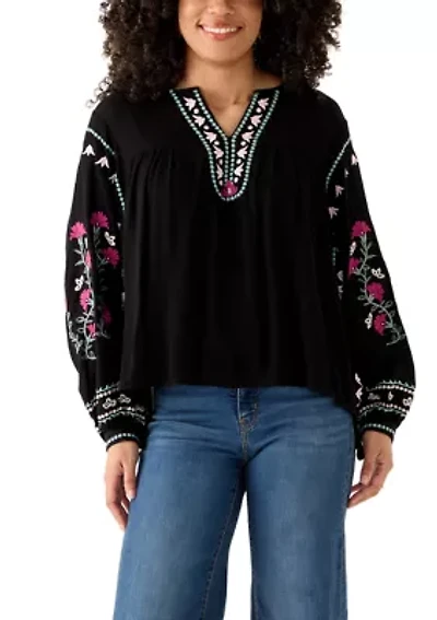 Women's Embroidered Batwing Sleeve Top
