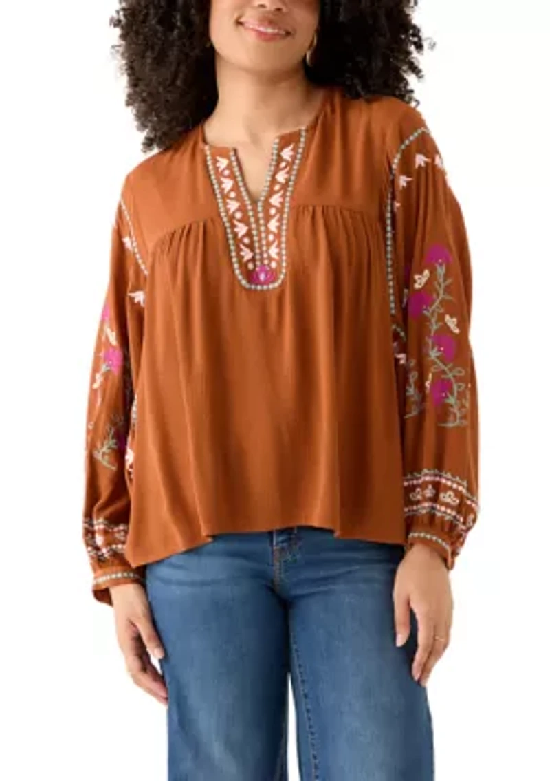 Women's Embroidered Batwing Sleeve Top