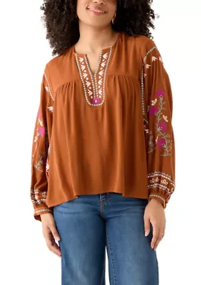 Women's Embroidered Batwing Sleeve Top