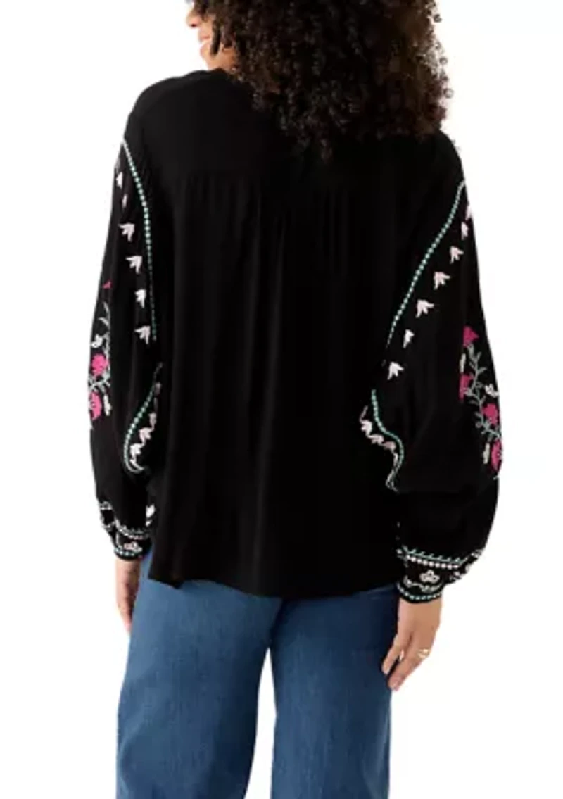 Women's Embroidered Batwing Sleeve Top
