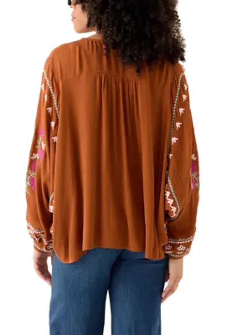 Women's Embroidered Batwing Sleeve Top