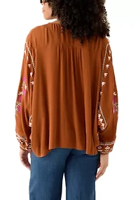Women's Embroidered Batwing Sleeve Top