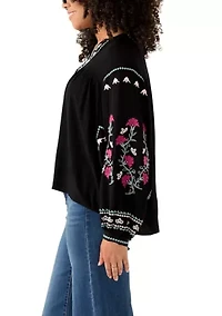 Women's Embroidered Batwing Sleeve Top