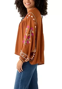Women's Embroidered Batwing Sleeve Top