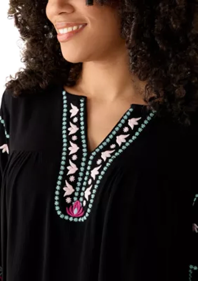 Women's Embroidered Batwing Sleeve Top