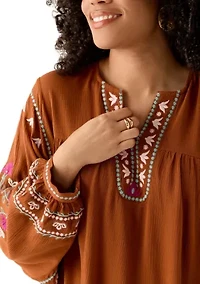 Women's Embroidered Batwing Sleeve Top