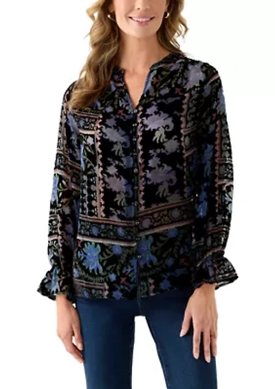 Women's Burnout Velvet Long Sleeve Shirt