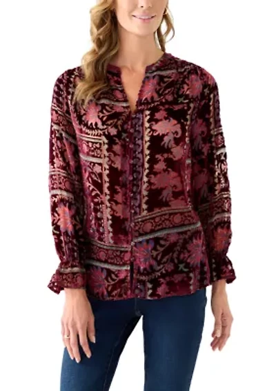 Women's Burnout Velvet Long Sleeve Shirt