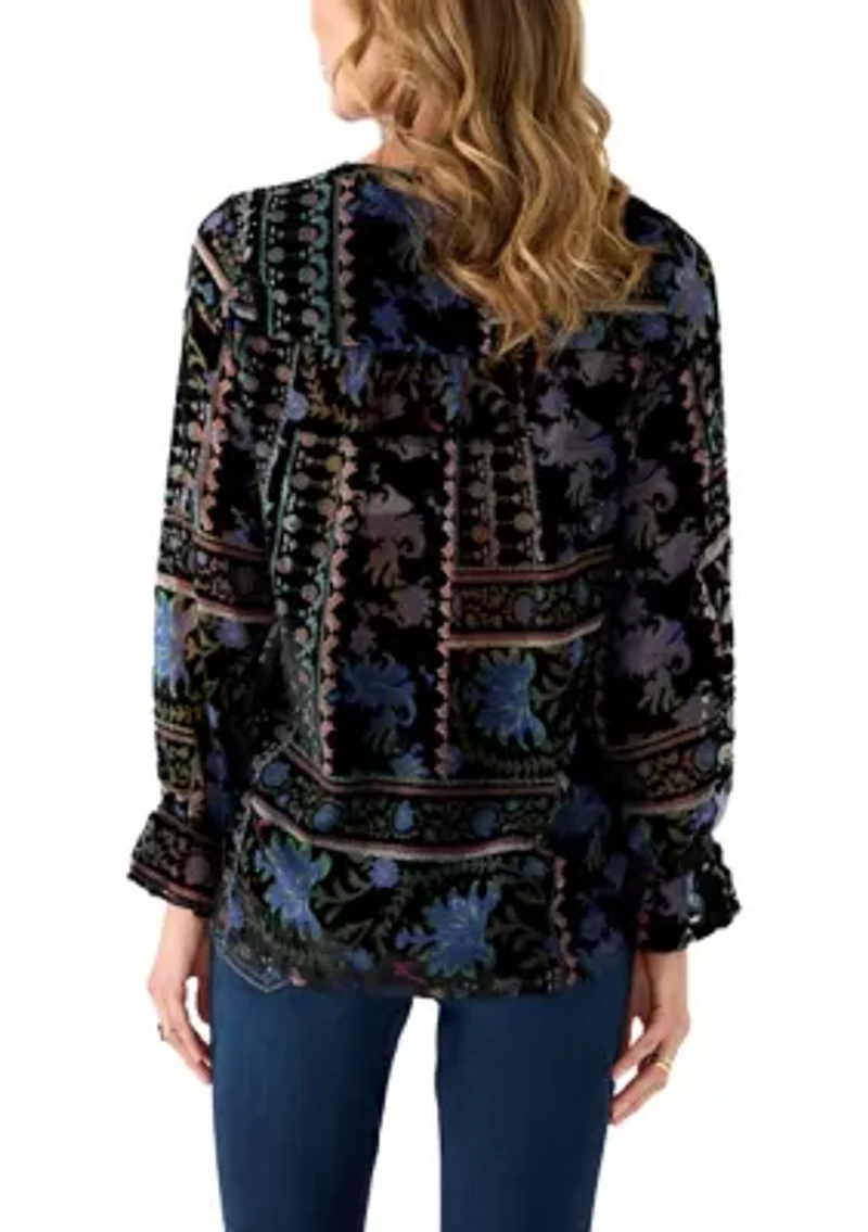 Women's Burnout Velvet Long Sleeve Shirt