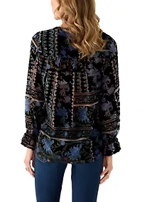 Women's Burnout Velvet Long Sleeve Shirt