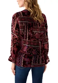 Women's Burnout Velvet Long Sleeve Shirt