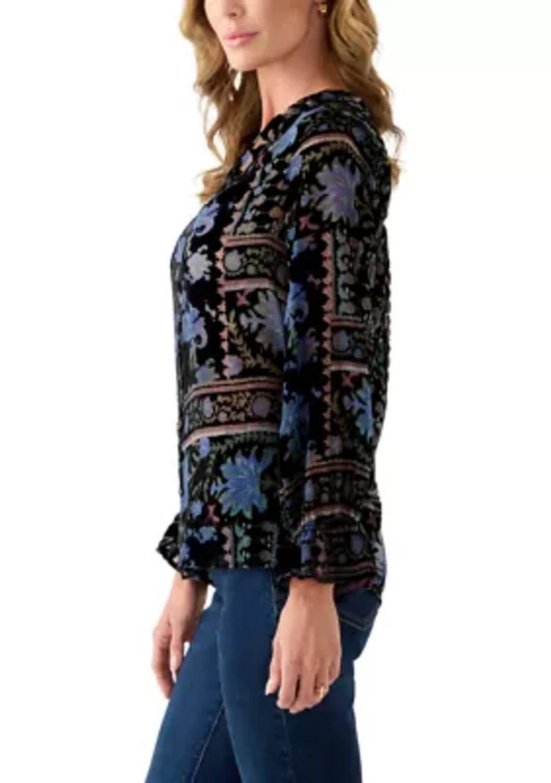 Women's Burnout Velvet Long Sleeve Shirt