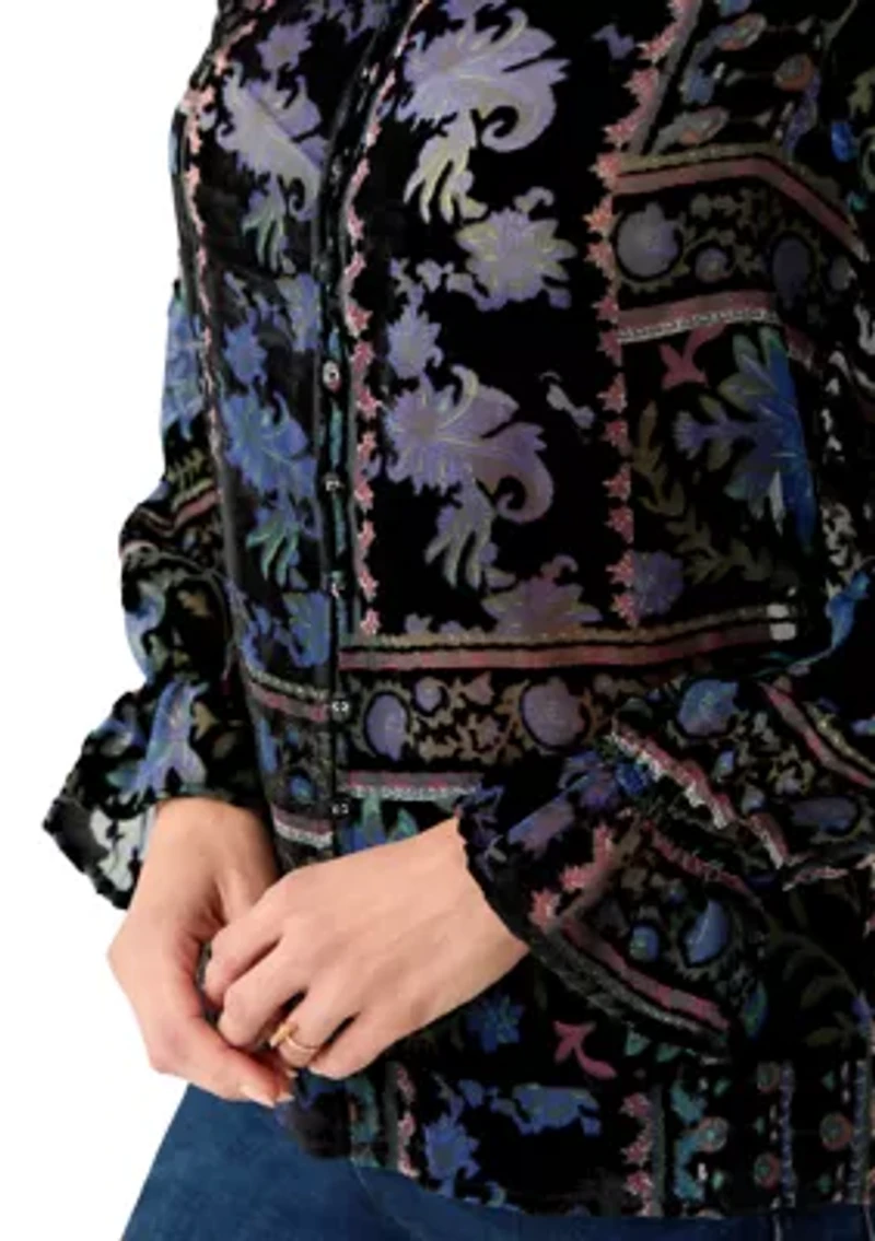 Women's Burnout Velvet Long Sleeve Shirt