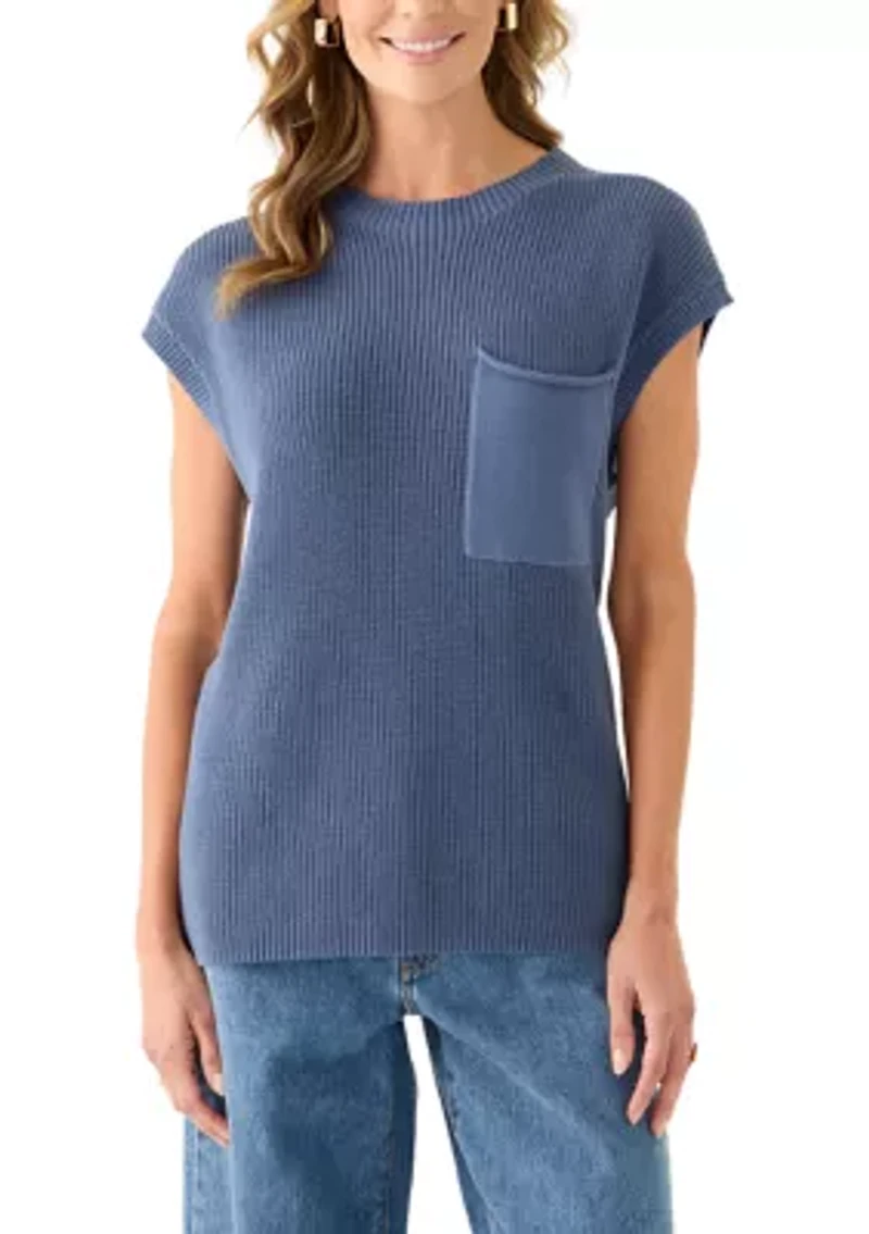 Women's Short Sleeve Sweater with Pocket