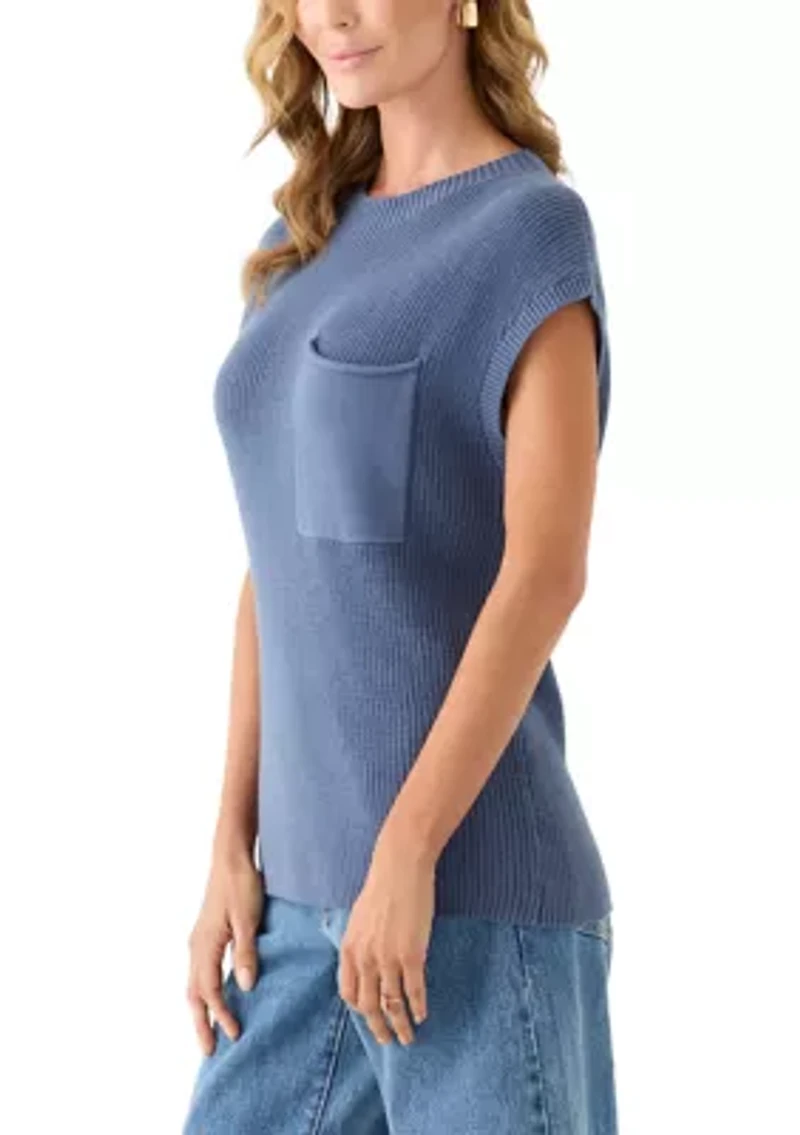Women's Short Sleeve Sweater with Pocket