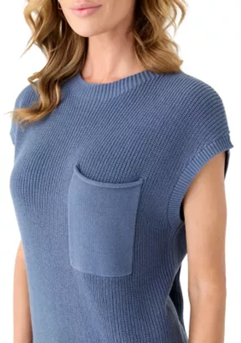 Women's Short Sleeve Sweater with Pocket