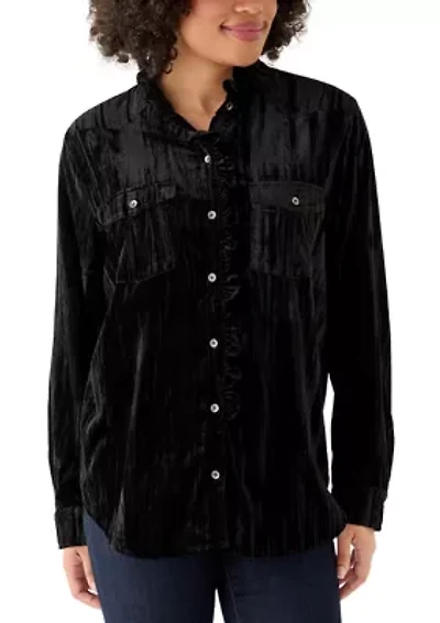 Women's Ruffle Long Sleeve Velvet Shirt