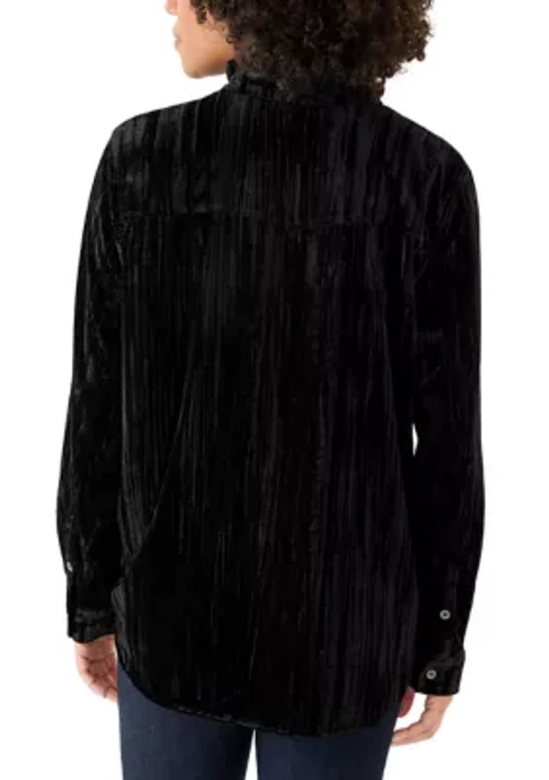 Women's Ruffle Long Sleeve Velvet Shirt