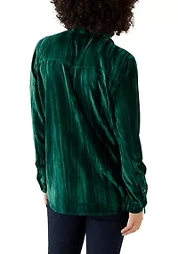 Women's Ruffle Long Sleeve Velvet Shirt