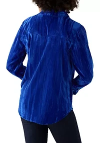 Women's Ruffle Long Sleeve Velvet Shirt