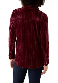 Women's Ruffle Long Sleeve Velvet Shirt