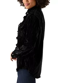 Women's Ruffle Long Sleeve Velvet Shirt