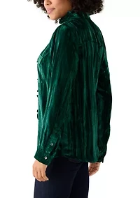 Women's Ruffle Long Sleeve Velvet Shirt