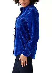 Women's Ruffle Long Sleeve Velvet Shirt