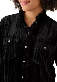 Women's Ruffle Long Sleeve Velvet Shirt