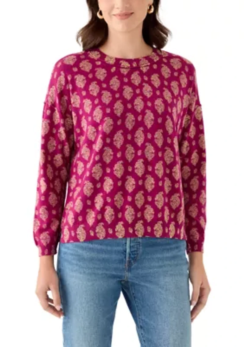 Women's Fine Gauge Crew Neck Printed Sweater