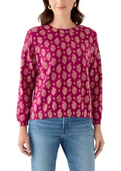 Women's Fine Gauge Crew Neck Printed Sweater