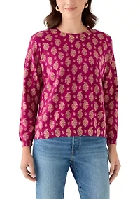 Women's Fine Gauge Crew Neck Printed Sweater