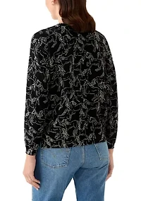 Women's Fine Gauge Crew Neck Printed Sweater