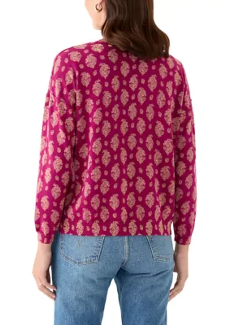 Women's Fine Gauge Crew Neck Printed Sweater