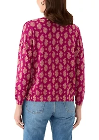 Women's Fine Gauge Crew Neck Printed Sweater