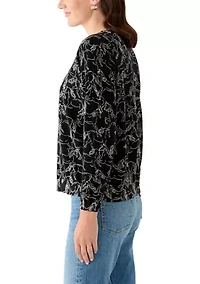Women's Fine Gauge Crew Neck Printed Sweater