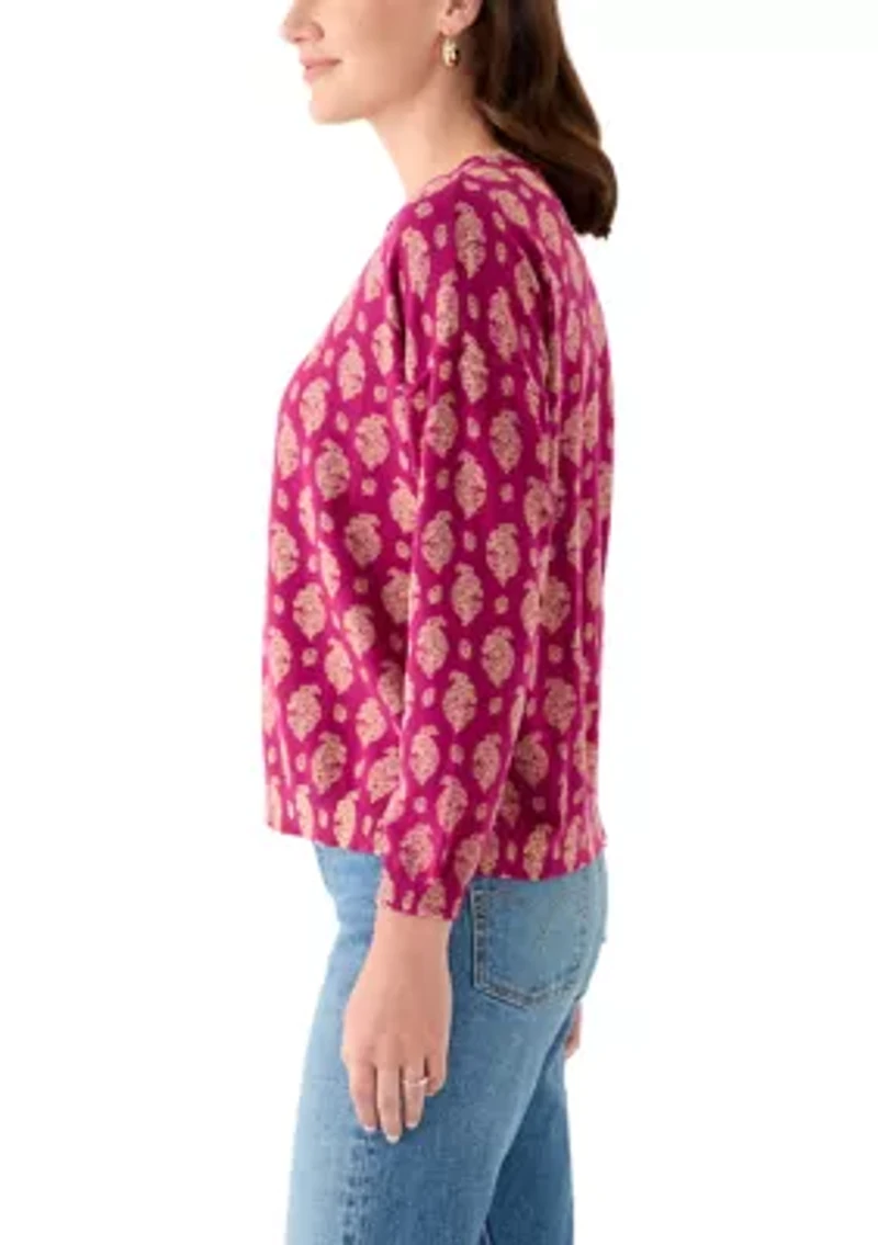 Women's Fine Gauge Crew Neck Printed Sweater