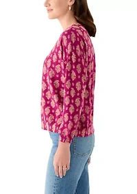 Women's Fine Gauge Crew Neck Printed Sweater