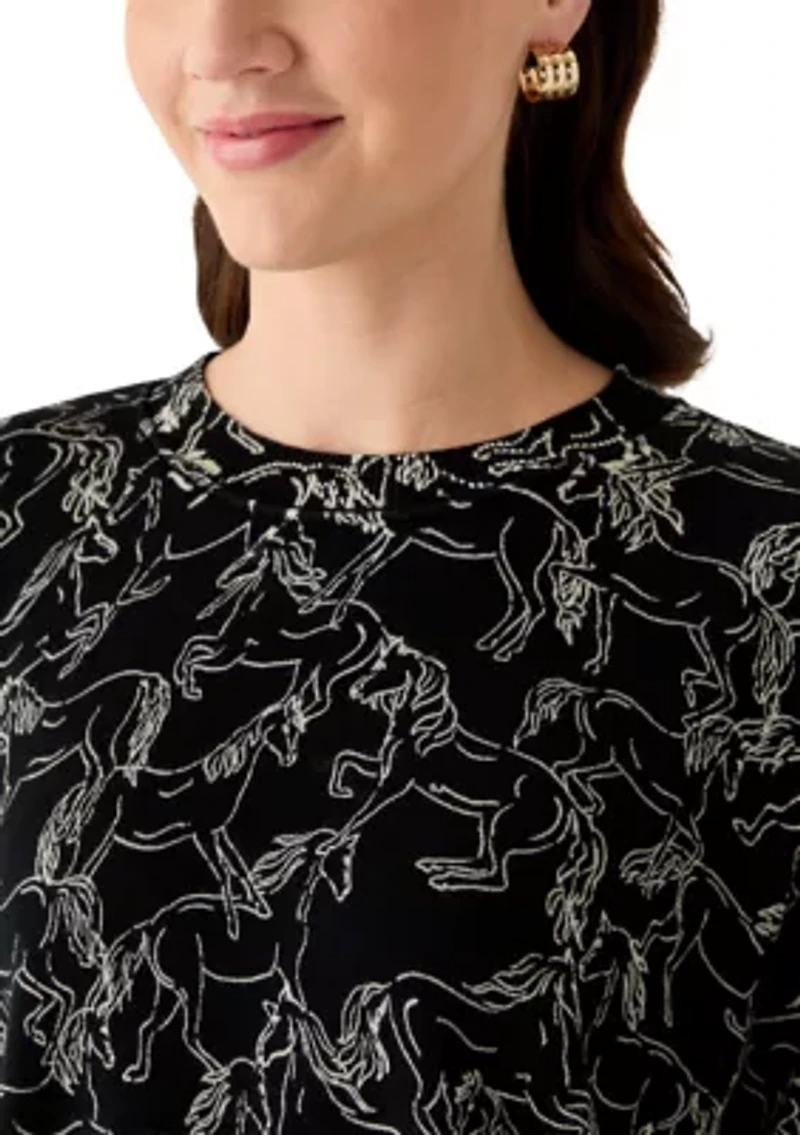 Women's Fine Gauge Crew Neck Printed Sweater