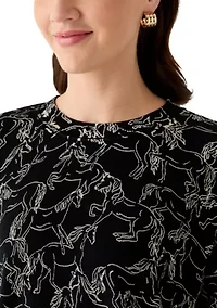 Women's Fine Gauge Crew Neck Printed Sweater