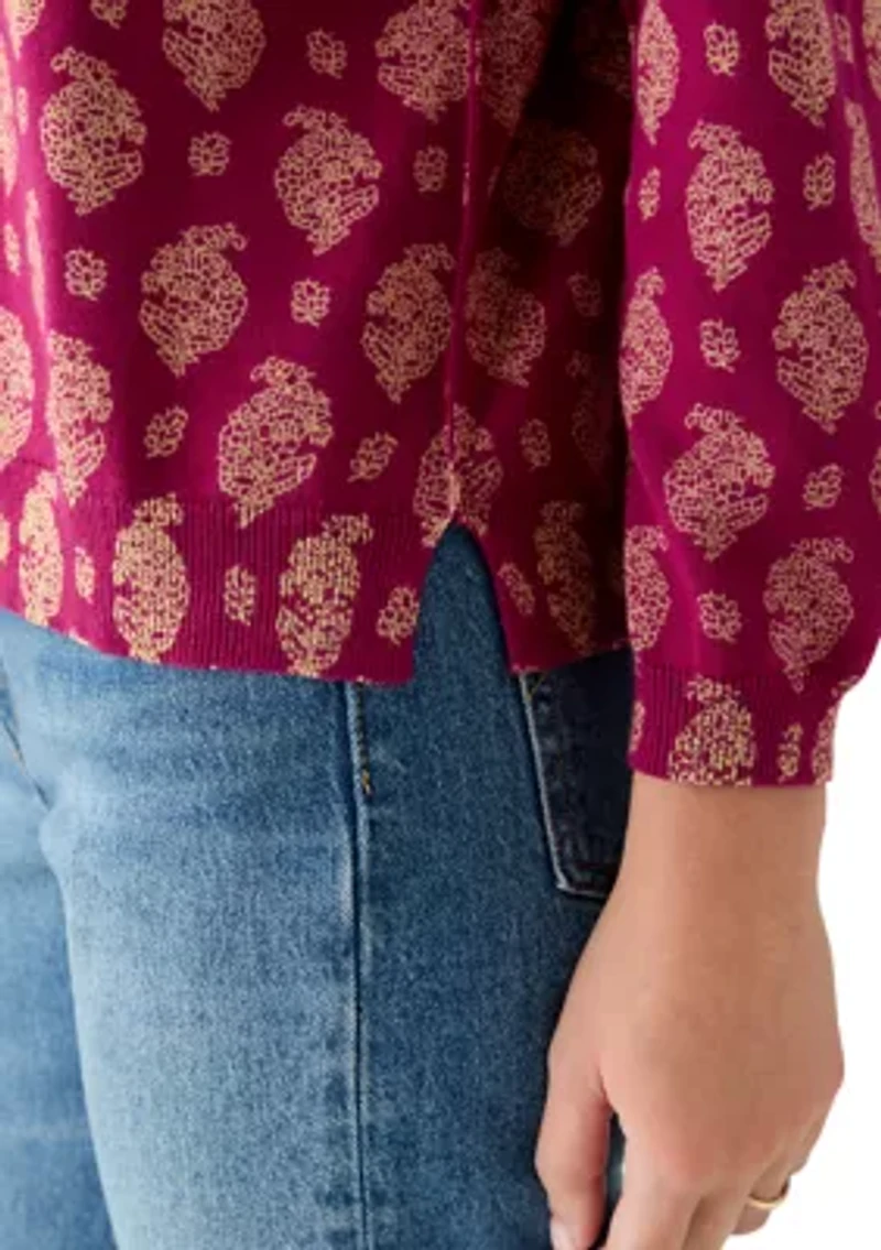 Women's Fine Gauge Crew Neck Printed Sweater