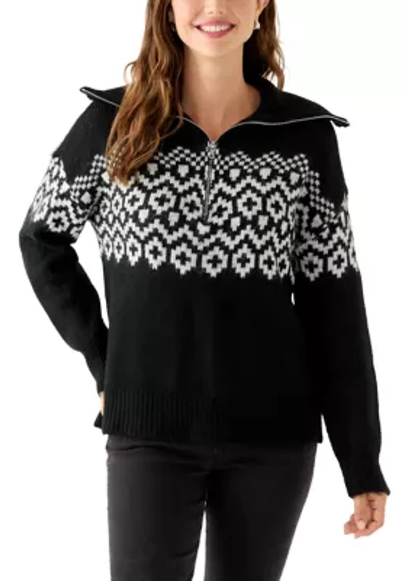 Women's Quarter Zip Intarsia Sweater