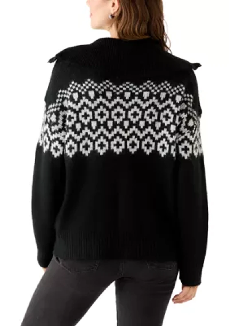 Women's Quarter Zip Intarsia Sweater