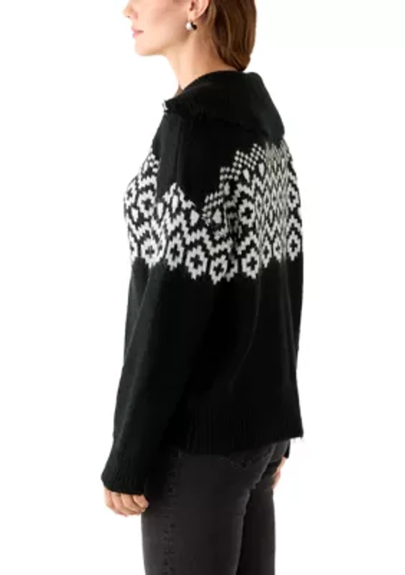 Women's Quarter Zip Intarsia Sweater