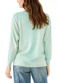 Women's Fine Gauge Exposed Seam V-Neck Top